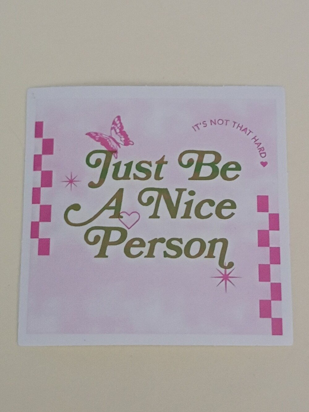 10/$10 Stickers - Just Be A Nice Person It's Not That Hard - Pink & Green